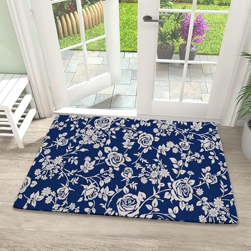 Door Mat, Blue Branches Roses Front Door Mat 17''x30'', Doormats Indoor Entrance, Welcome Entry Mat,Outdoor Welcome Mat,Low-Profile Floor Rugs for Entry Patio - color: Blue Branches Roses