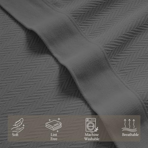 Threadmill Luxury 100% Cotton Twin Herringbone Blanket, Dark Grey - color: Dark Grey, size: Twin (68" x 92")