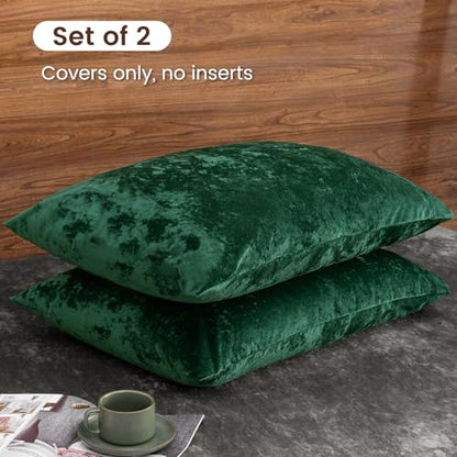 PHF Truly Velvet Pillowcases Standard 20" x 26", Emerald Green, No Insert - color: Emerald Green, size: 26" x 20" (Pack of 2)