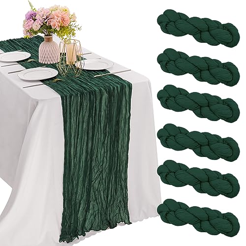 10FT Cheesecloth Table Runner Boho Party Home Decorations - color: Dark Green, size: 35" x 120"-6 Pack