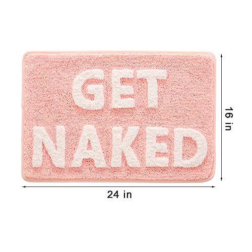 QJHOMO Get Naked Bath Mat Cute Pink Girly Bathroom Rug Non Slip, 16" x 24" - color: Pink and White, size: 1'4" x 2' (Rectangular)