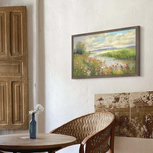 HILL WEST Countryside Stream Rustic Landscape Framed Wall Art, 24x16inch - color: Stream, size: 24"L x 16"W
