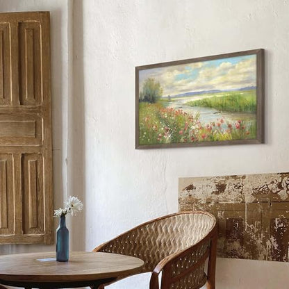 HILL WEST Countryside Stream Rustic Landscape Framed Wall Art, 24x16inch - color: Stream, size: 24"L x 16"W