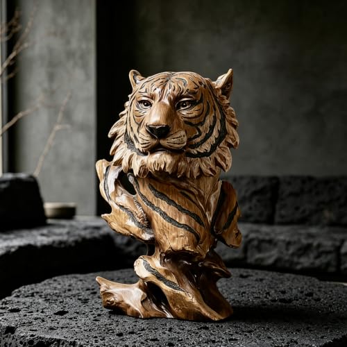 FUNSXBUG 10.8 Inch Resin Tiger Statue Sculpture Animal Collectible Figurine Gift Idea Home Desktop Decoration