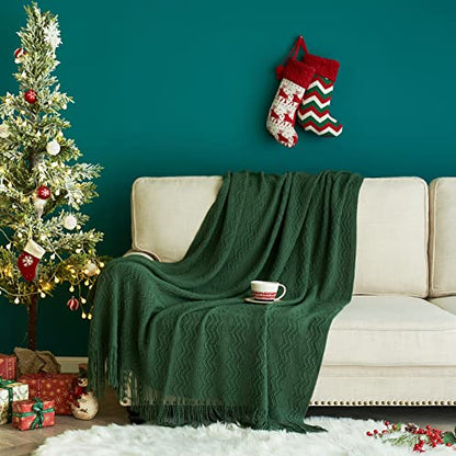 MIULEE Christmas Dark Green Knitted Boho Throw Blanket for Couch 50"x60" - color: Dark Green, size: 50" x 60"
