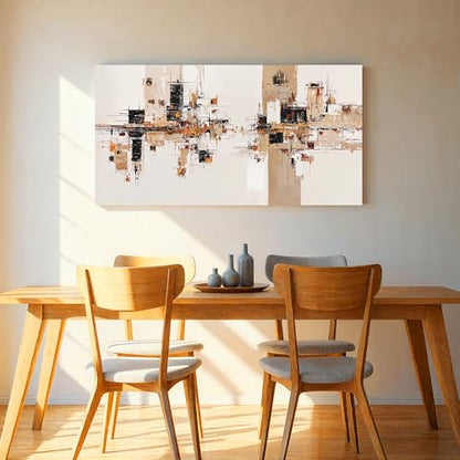 YISXINOAG Beige Abstract Wall Art Industrial Geometric Painting 20"X40" - color: black beige, size: 40"L x 20"W