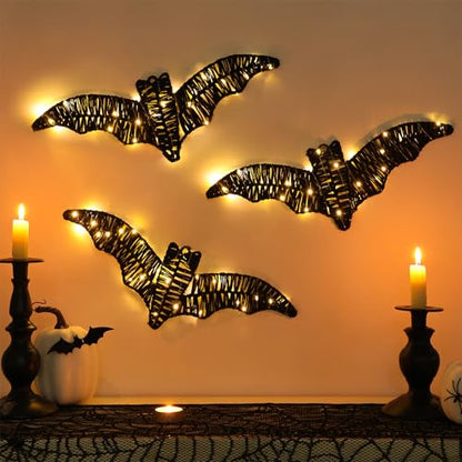 3 Pack Halloween Decorations Indoor Bat Wall Decor with Batteries Included