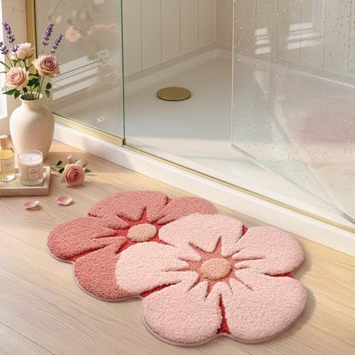LUMI Flower Bathroom Rug, Absorbent Non Slip Bath Mat, 20"x32", Pink Flower - color: Floral-bliss Pink
