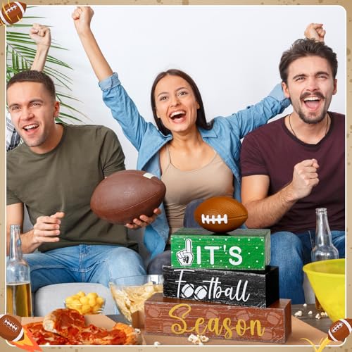 Geelin 4 Pcs Football Wooden Table Decorations Football Tiered Tray Decor - style: Football