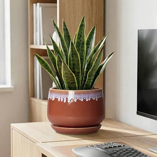 9 Inch Ceramic Planter, Indoor Planters with Drainage, Red-Purple - size: 9 Inch, style: Red-purple