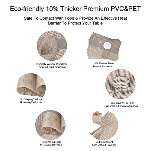 GIVERARE Placemats Set of 4, Heat-Resistant Woven Vinyl Placemat, Non-Slip Washable PVC Table Mat, Easy to Clean Premium Plastic Mats for Dining, Kitchen Table (Khaki) - color: Khaki
