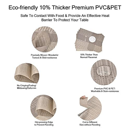 GIVERARE Placemats Set of 4, Heat-Resistant Woven Vinyl Placemat, Non-Slip Washable PVC Table Mat, Easy to Clean Premium Plastic Mats for Dining, Kitchen Table (Khaki) - color: Khaki