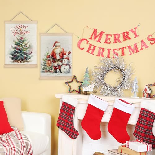 LUVADIAN Merry Christmas Wall Art with Wood Poster Hanger Set of 2, Christmas Tree Wall Decor Santa Claus Snowman Posters Artwork for Walls Decorations, 12x16 Inches - color: Christmas Santa Claus, size: 12x16