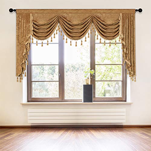 ELKCA Thick Chenille Window Curtains Valance for Living Room Bronze Waterfall Valance for Bedroom,1 Panel (Bronze, W79) - color: Valance,bronze, size: 79"W x 43"L (Pack of 1)