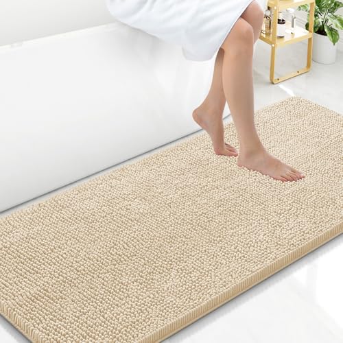 Arotive Bathroom Rugs 59x24, Soft Absorbent Shaggy Chenille Bath Rugs - color: Beige, size: 59" X 24"
