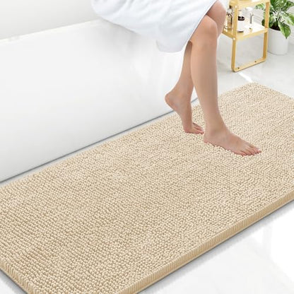 Arotive Bathroom Rugs 59x24, Soft Absorbent Shaggy Chenille Bath Rugs - color: Beige, size: 59" X 24"