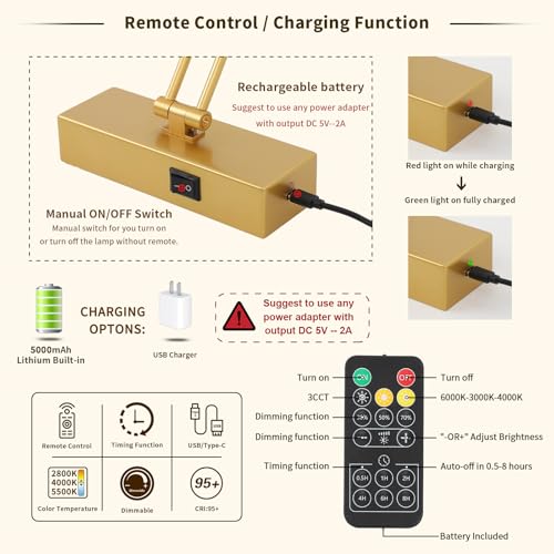 Battery Operated Picture Light with Remote,Wireless Gallery Lights Gold 12in Rechargeable Display Light with Flexible Swing Arm,Dimmable Wall Sconce for Artwork on Wall - color: Model A-Gold