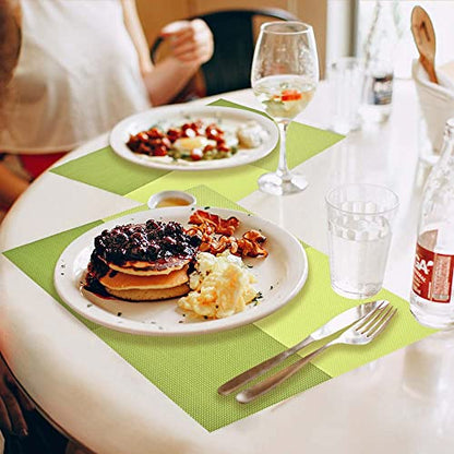 GIVERARE Placemats Set of 4, Heat-Resistant Woven Vinyl Placemat, Non-Slip Washable PVC Table Mat, Easy to Clean Premium Plastic Mats for Dining, Kitchen Table (Green) - color: Green