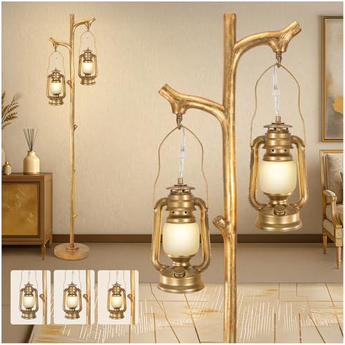 Scenekoy 68” Tall Gold Floor Lamp with Lanterns, Dimmable Brightness - color: Gold