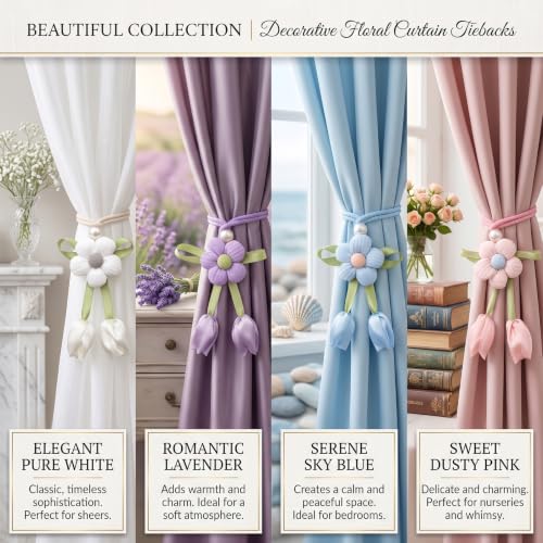 Floral Curtain Tiebacks, 4 Pack Adjustable Curtain Holdbacks, Blush Pink - color: Blush Pink