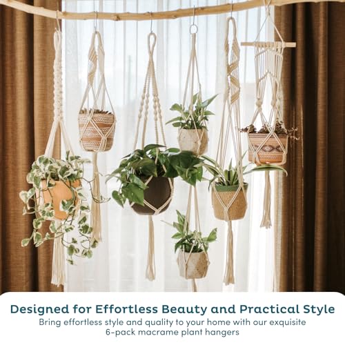 Nook Theory 6-Pack Macrame Plant Hangers with 12 Hooks - Hanging Planters for Indoor Plants, Boho Macrame Hangers Indoor Outdoor, Decorative Plant Hanger Indoor (Caramel) - color: Cream Single, size: 6 Pack