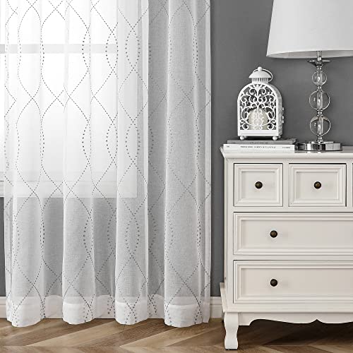 VISIONTEX White Sheer Curtains Grey Dots Moroccan Embroidered 84 Inches - color: Dots-grey, size: 54"W x 84"L (Pack of 2)
