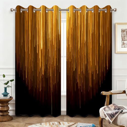 Black and Gold Blackout Curtains for Bedroom, Ombre Abstract Black Out Curtains 84 Inch Long, Thermal Insulated Blackout Drapes with Grommet Top, 52W x 84L, 2 Panels - color: 04 Gold and Black, size: 52"W x 84"L (Pack of 2)