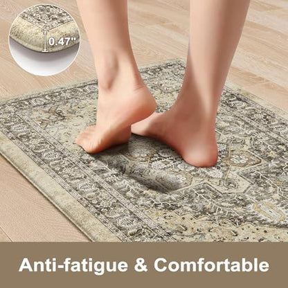 KIMODE Anti Fatigue Kitchen Mat, Boho Distressed Kitchen Rugs Sets of 2 - color: Boho Brown/Multi, size: 47"L x 17.3"W x 0.47"Th + 29"L x 17.3"W x 0.47"Th