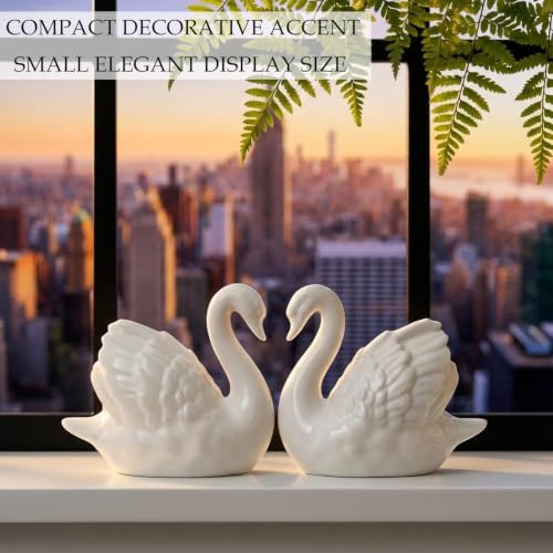 White Ceramic Swan Figurines Set, Wedding Decor, Love Gift - color: 2 Pcs - White