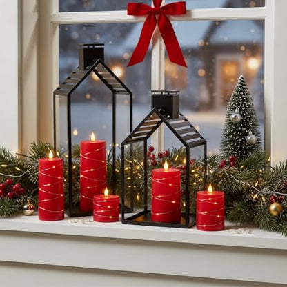 Raycare Red Battery Operated Flameless LED Pillar Candle with Remote Timer - color: 5pcs-Red