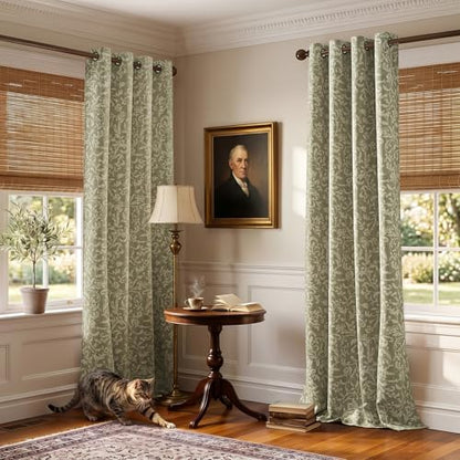 jinchan Sage Floral Curtians 108 Inch Room Darkening Grommet 2 Panels - color: *Dusty Sage, size: 50"W x 108"L (Pack of 2)