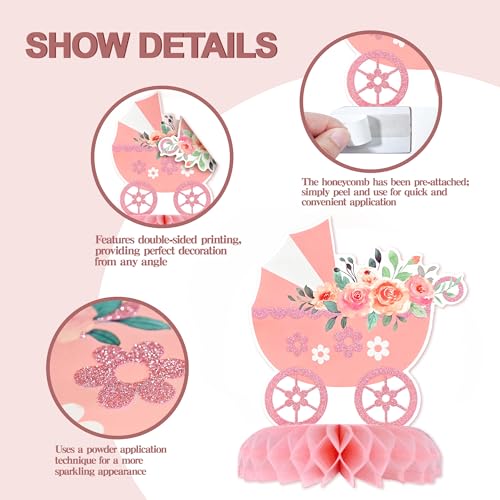 12 Pcs Baby Shower Decorations for Girl Glitter Pink Honeycomb Centerpieces - style: baby shower