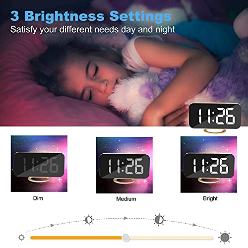 SZELAM Digital Alarm Clock,LED and Mirror Desk Clock Large Display,with Dual USB Charger Ports,3 Levels Brightness,12/24H,Modern Electronic Clock for Bedroom Home Living Room Office - Gold - color: Gold