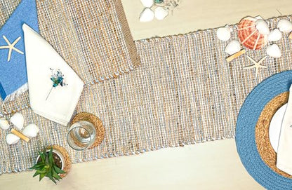 Chardin Home Natural Jute Table Runner, 13x90 Inch, Sky Blue-White - color: Natural Jute-sky Blue-white, size: 13x90 Inch.