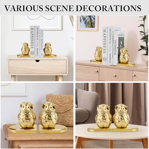 Book Ends, Bookends Gold Owl Bird, Kids Rooms, Non-Skid Bookend, Heavy Duty Resin Book Stopper for Books, Bookends for Shelves, Decorative Holder, Gift for Women, 9.05 * 3.7 * 4.72'' Gold