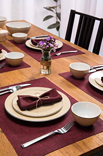 Solino Home 100% 리넨 플레이스 매트 레드 가넷, 아테나 35.6 x 48.3cm(14 x 19인치), 4개 세트 - color: 25: 레드 가넷, size: 14" X 19" (Set of 4)