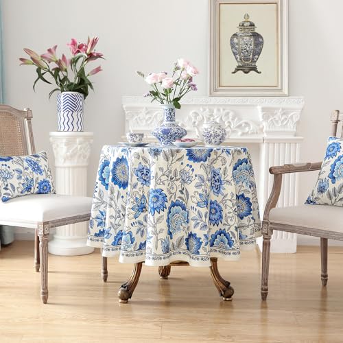 ISAENNE Designer French Linen Round Tablecloth,Diameter 55"-Blanch - color: Blanch, size: 55" (Round)