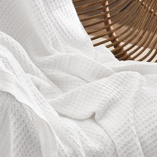 Bedsure 100% Cotton Big Oversized King Blanket, Waffle Weave, White - color: 01 White, size: Oversized King (120" X 94")