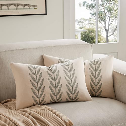 Farmhouse Leaves Lumbar Pillow Covers Set of 2, 12x20in Green - color: Green, size: 20" x 12" (Pack of 2)