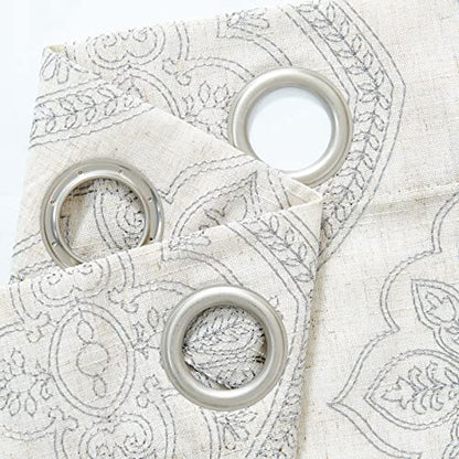 jinchan Boho Floral Linen Curtains 96 Inch Grey on Ecru Grommet 2 Panels - color: Damask Grey, size: 50"W x 96"L (Pack of 2)