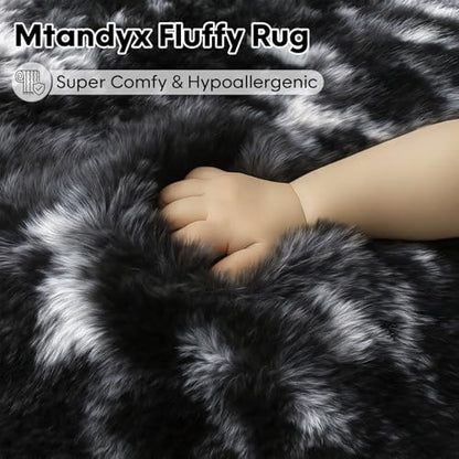Black White Fluffy Shag Area Rug, Non-Slip Soft Carpet for Home - color: Black White Grey, size: 5' x 7' (Rectangular)