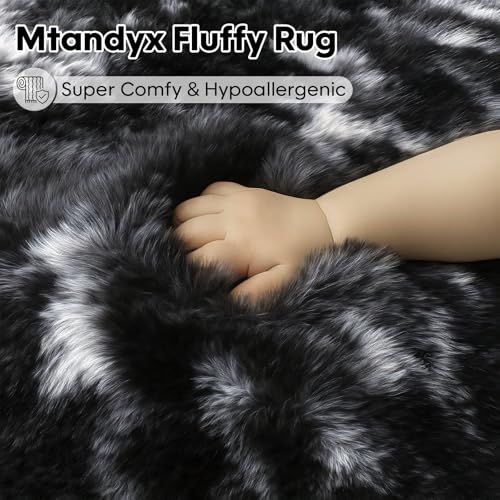 Black White Fluffy Shag Area Rug, Non-Slip Soft Carpet for Home - color: Black White Grey, size: 5' x 7' (Rectangular)