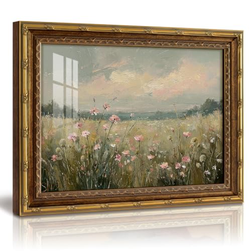 InSimSea Gold Framed Landscape Wall Art, Wildflower Filed Canvas Print - color: Wildflower Field, size: 16"L x 13"W