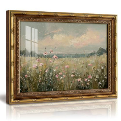 InSimSea Gold Framed Landscape Wall Art, Wildflower Filed Canvas Print - color: Wildflower Field, size: 16"L x 13"W