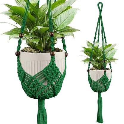Macrame Plant Hanger - Fits 3-6 Inch Pots, Set of 2, Green - color: 35+35 Inch Green