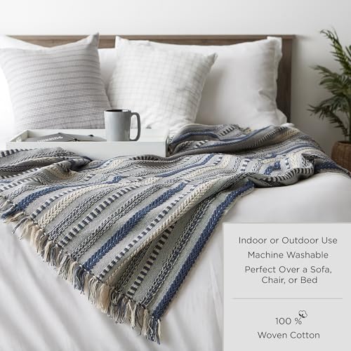 DII Industrial Tonal Textured Woven Throw 50x60, French Blue - color: French Blue