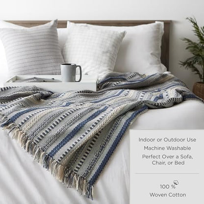 DII Industrial Tonal Textured Woven Throw 50x60, French Blue - color: French Blue