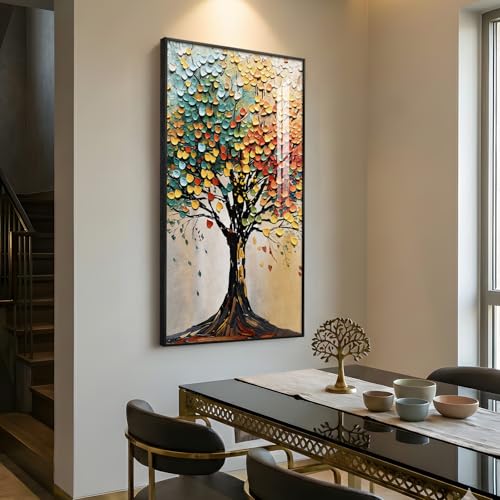 Large Framed Vertical Tree of Life Wall Art for Living Room, 30x60 In - color: Colorful Vertical, size: 60"L x 30"W