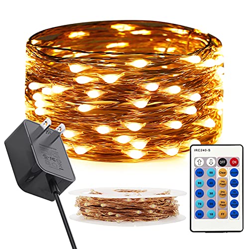 RUICHEN Dimmable Fairy Lights Plug in Copper Wire 33 Ft 100 LED, Warm White - color: Warm White
