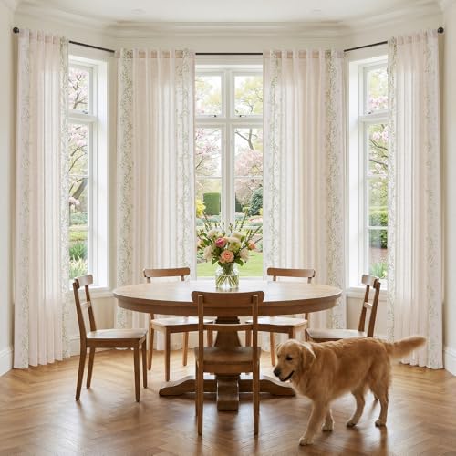 jinchan Floral Linen Curtains, Back Tab 50x84 Inch, 2 Panels Sage - color: Vine | Sage, size: 50"W x 84"L (Pack of 2)